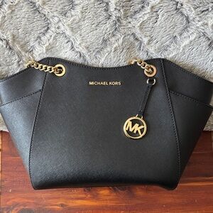 Michael Kors Black Shoulder Bag with Gold Accents